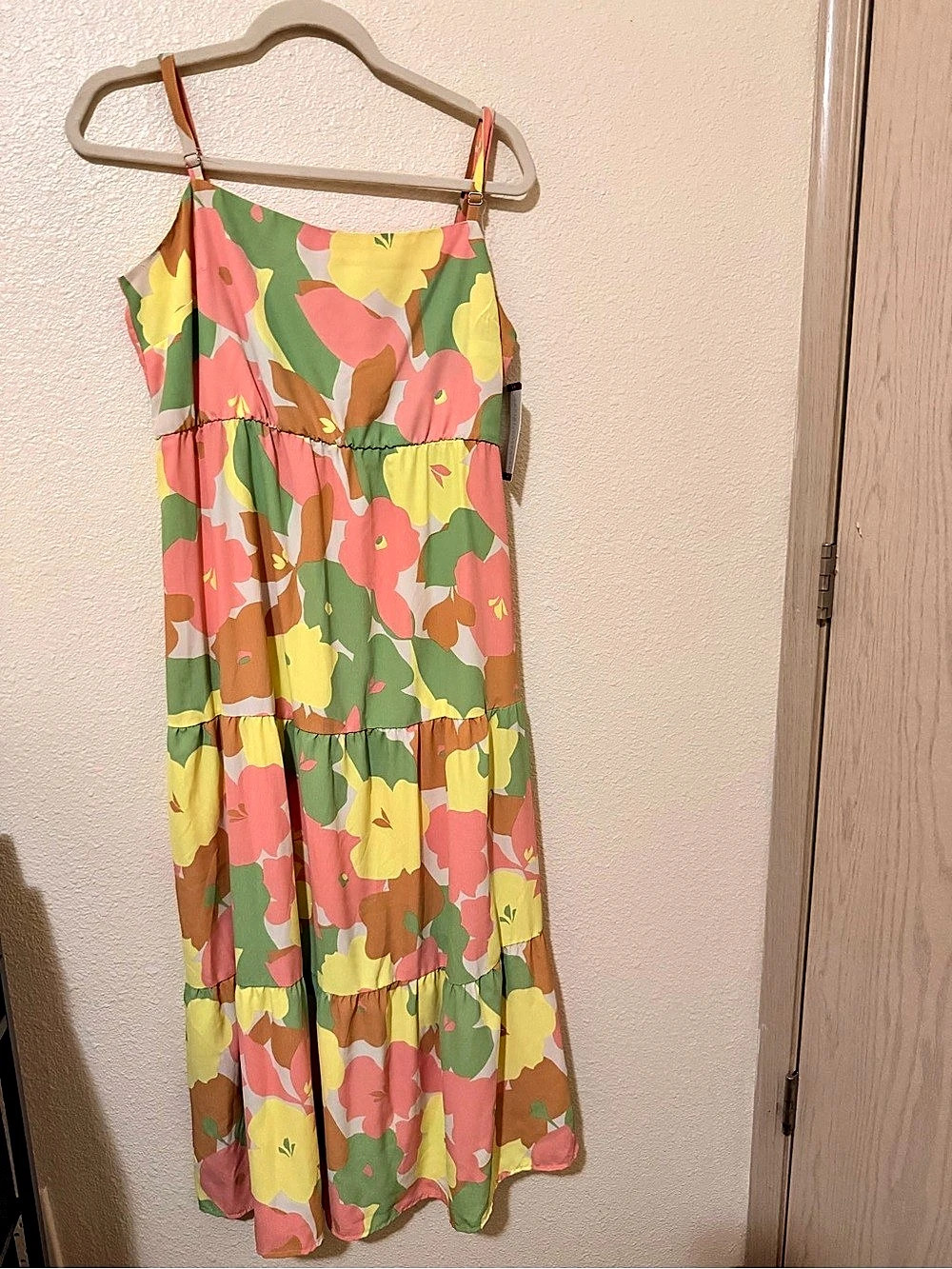 Social Standard by Sanctuary Smocked Back Dress Midi Pink & Green XL